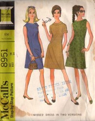 8951 1967 7 PANEL SHIFT DRESS SLVS OR NOT PATTERN 18  38''B